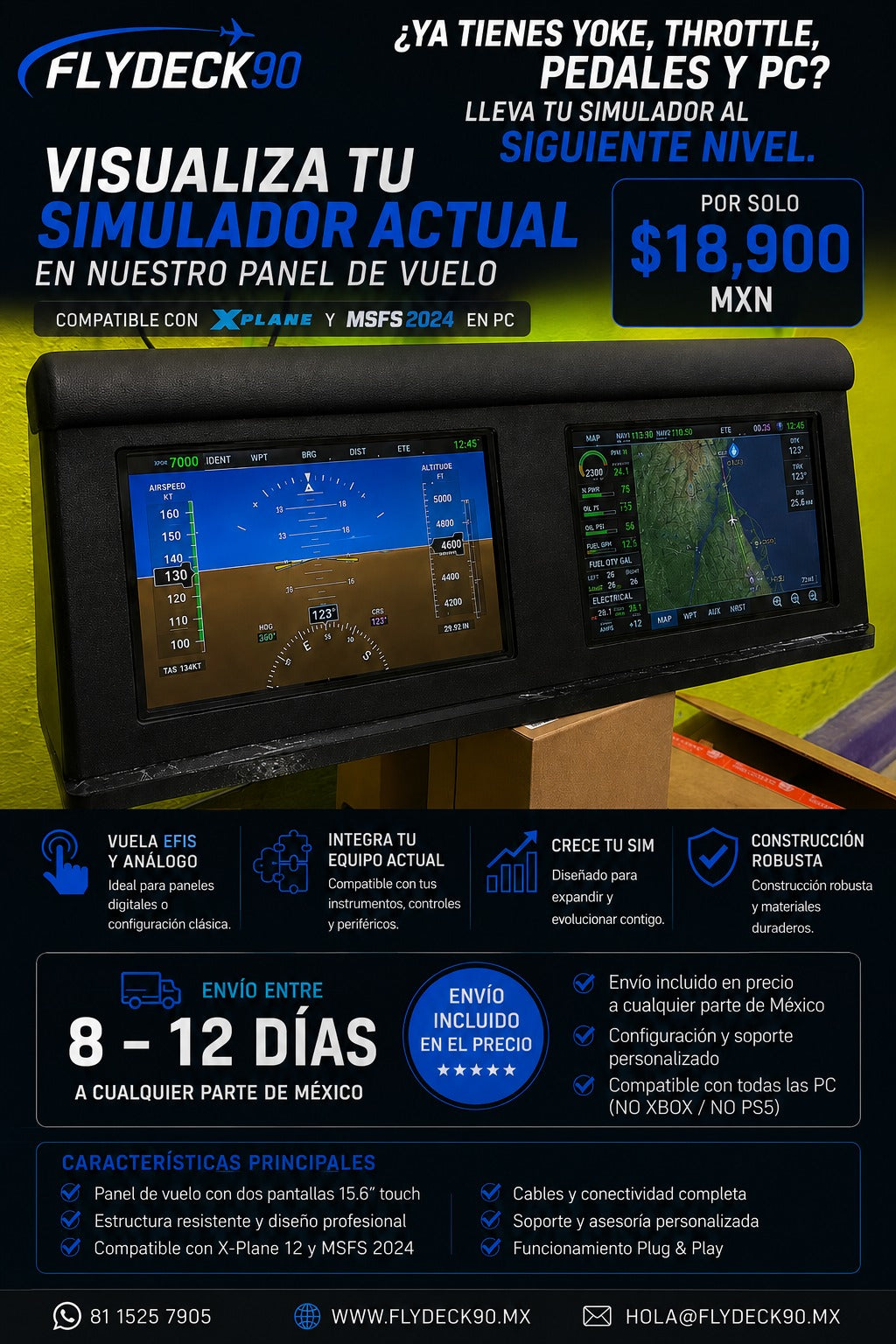 Panel de Vuelo FlyDeck 90 – Doble Pantalla 15.6”