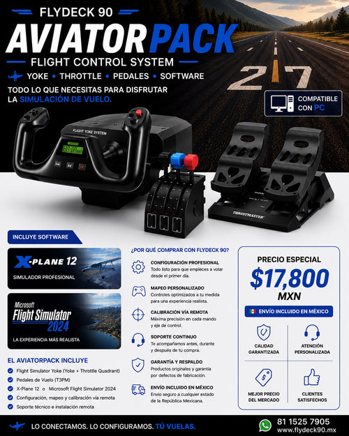 FlyDeck 90 AviatorPack con yoke, throttle quadrant, pedales y software de simulación